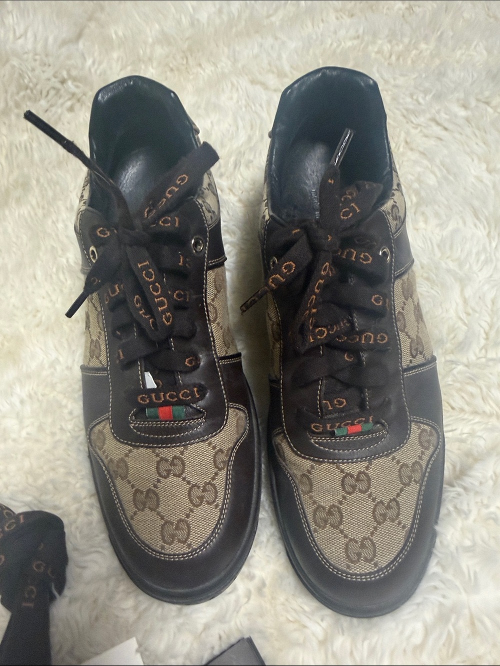 Gucci Brown GG Canvas Low-Top Sneakers with Dark Brown Leather Trim Y2K - Picture 3 of 9